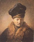 REMBRANDT Harmenszoon van Rijn Bust of an old man in a fur cap (mk33) oil painting on canvas